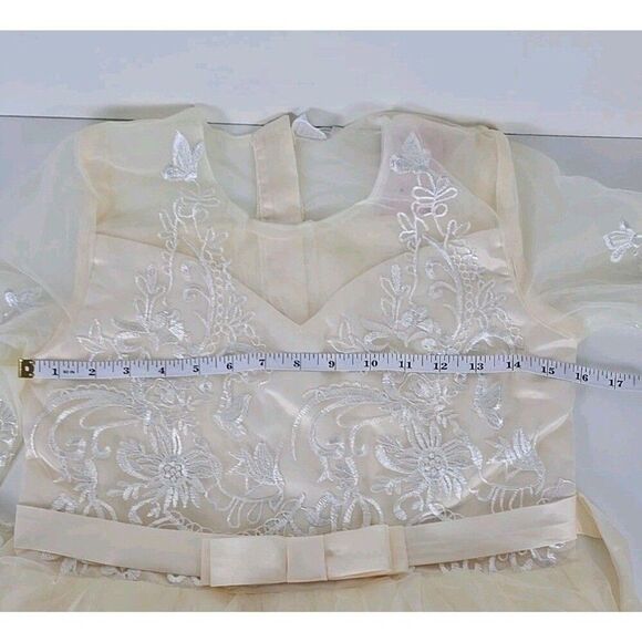 IDOPIP Girls Ivory Embroidered Tulle Dress Size 170 XXS Polyester/Viscose Floral - Picture 10 of 15